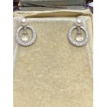 18ct Gold Pearl & Diamond Earrings set with a Crystal Briolette