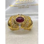 18ct Gold 1.00ct Cabochon Ruby & 1.00ct Diamond Ring - 8.3 Grams