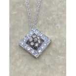 18ct GOLD DIAMOND SET SQUARE PENDANT WITH 9ct GOLD CHAIN