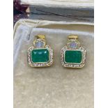 Fine 5.60ct Emerald & 1.80ct G-H/VS Diamond Earrings Set in 18ct Yellow Gold - 11 Grams