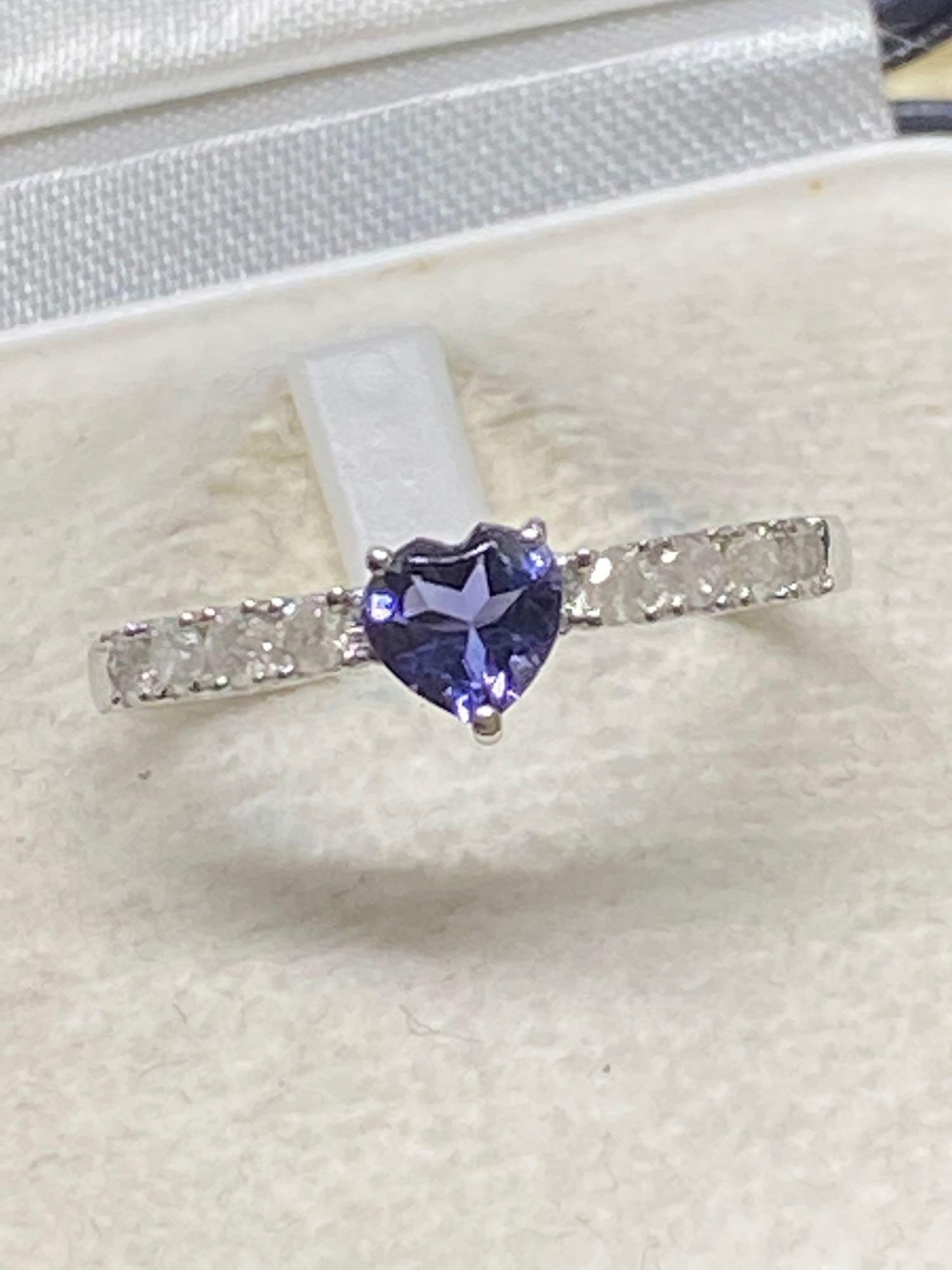 9k White Gold Heart Shaped Tanzanite & Diamond Ring