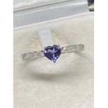 9k White Gold Heart Shaped Tanzanite & Diamond Ring