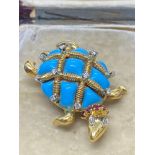 Fine Tortoise Brooch Set with 0.90ct Diamonds, Rubies, Turquoise - 19.5 Grams Approx 42mm x 25mm