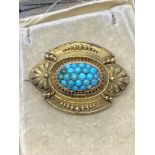 VICTORIAN TURQUISE SET MOURNING BROOCH 9ct GOLD