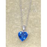 18ct GOLD HEAT SHAPED BLUE TOPAZ PENDANT WITH 9ct GOLD CHAIN