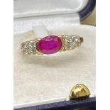 14ct Gold 1.00ct Ruby & 0.25ct Diamond Ring - Approx Size M & 1/2