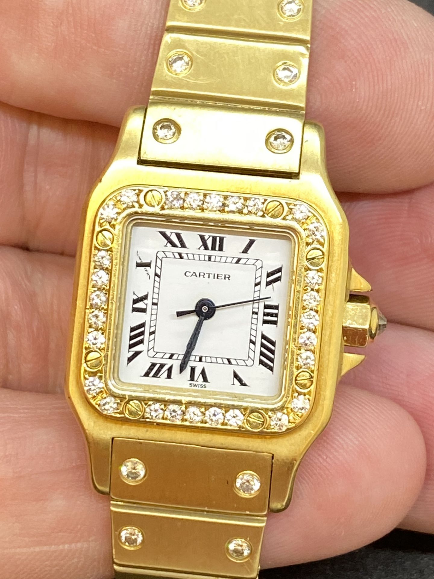 18ct GOLD DIAMOND SET CARTIER SANTOS LADIES WATCH 94 GRAMS - Image 13 of 15