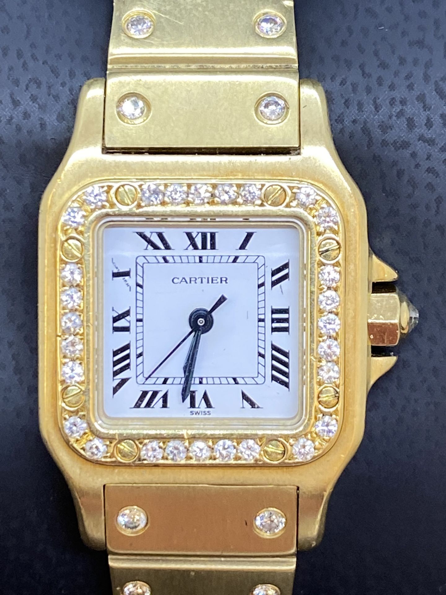 18ct GOLD DIAMOND SET CARTIER SANTOS LADIES WATCH 94 GRAMS