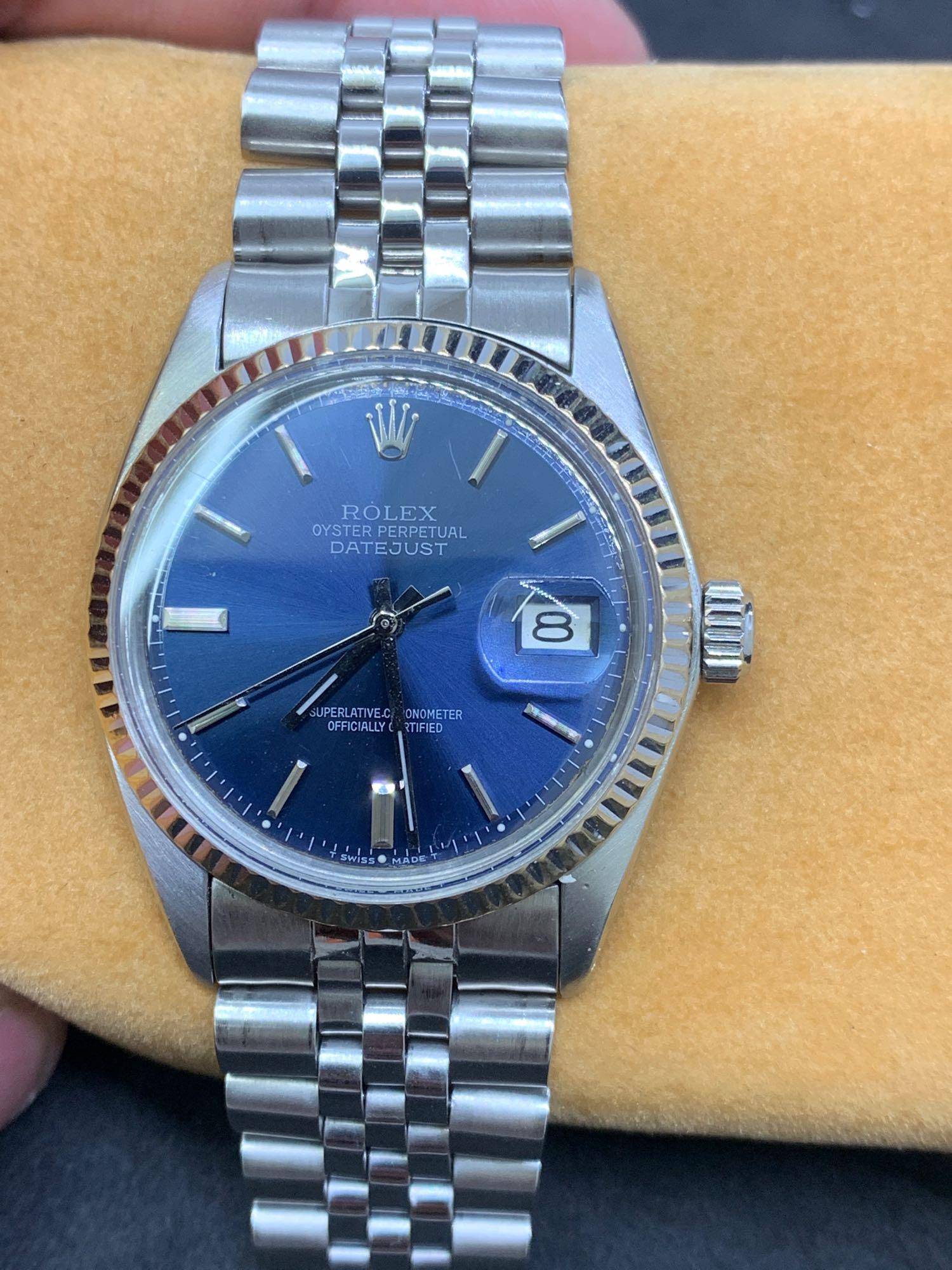 Vintage 1977 Rolex Datejust Watch - Blue Dial S/Steel with 18ct Gold Bezel - Image 2 of 5