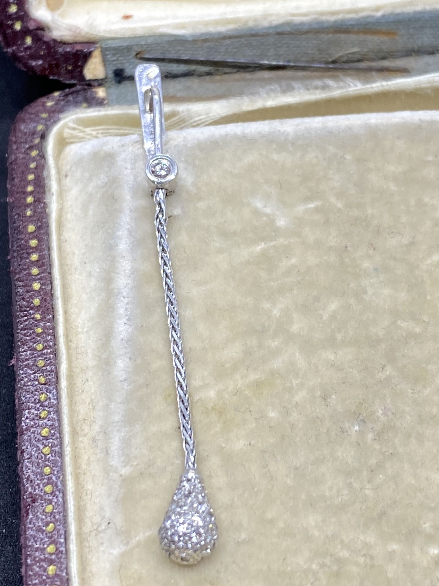 Fine 14k White Gold Diamond Encrusted / Diamond Solitaire Drop Earrings - Image 2 of 5