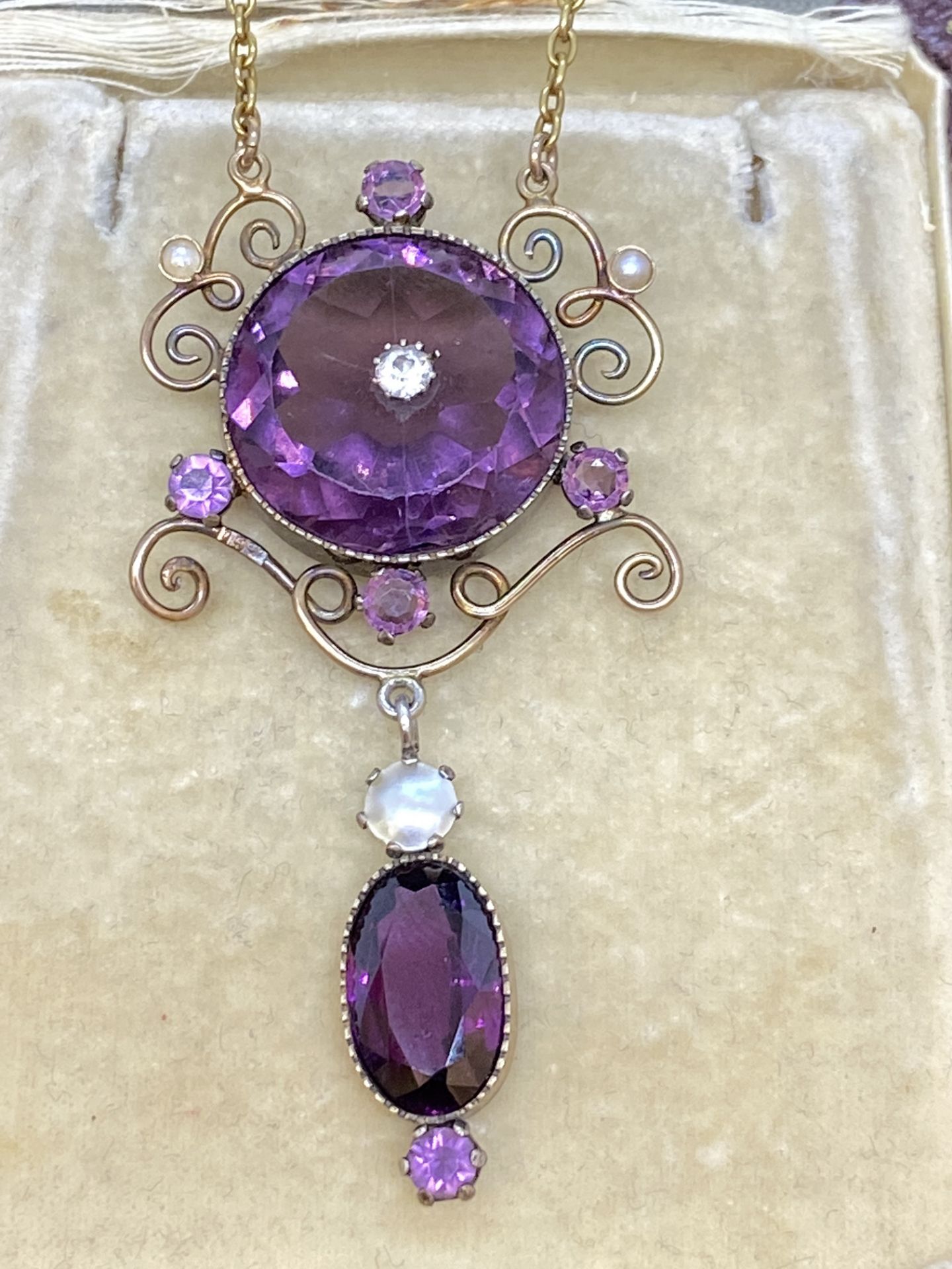 GORGEOUS ANTIQUE 18ct AMETHYST PENDANT NECKLACE - 13 GRAMS - Image 3 of 6