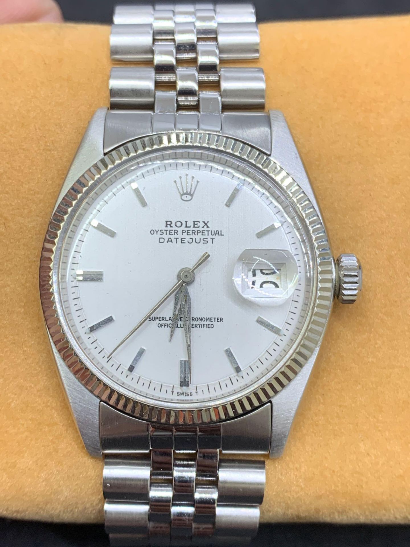Vintage 1961 Rolex Datejust Stainless Steel & White Gold Watch Silver dial 36mm