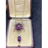 GORGEOUS ANTIQUE 18ct AMETHYST PENDANT NECKLACE - 13 GRAMS