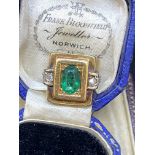 ANTIQUE FRENCH EMERALD & DIAMOND RING - TESTED AS 18ct GOLD