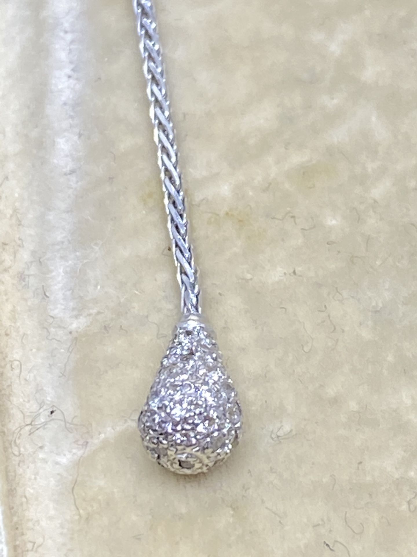 Fine 14k White Gold Diamond Encrusted / Diamond Solitaire Drop Earrings - Image 3 of 5