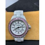 Chanel J12 automatic ceramic watch 42 mm set with Pink Sapphires Small strap