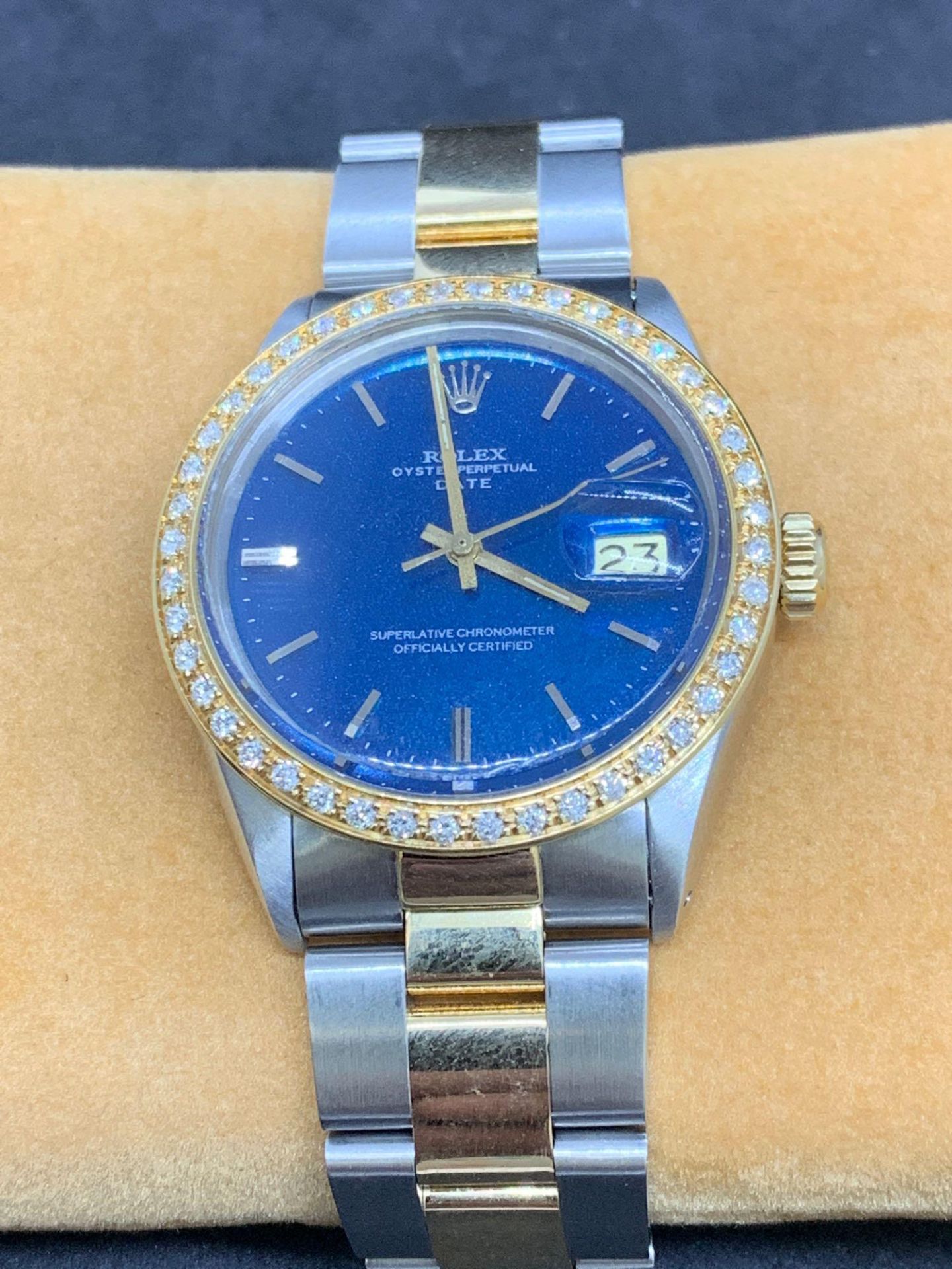 Rolex 34mm Steel & Gold Rolex Set with Diamond Bezel Some parts maybe aftermarket such as bezel