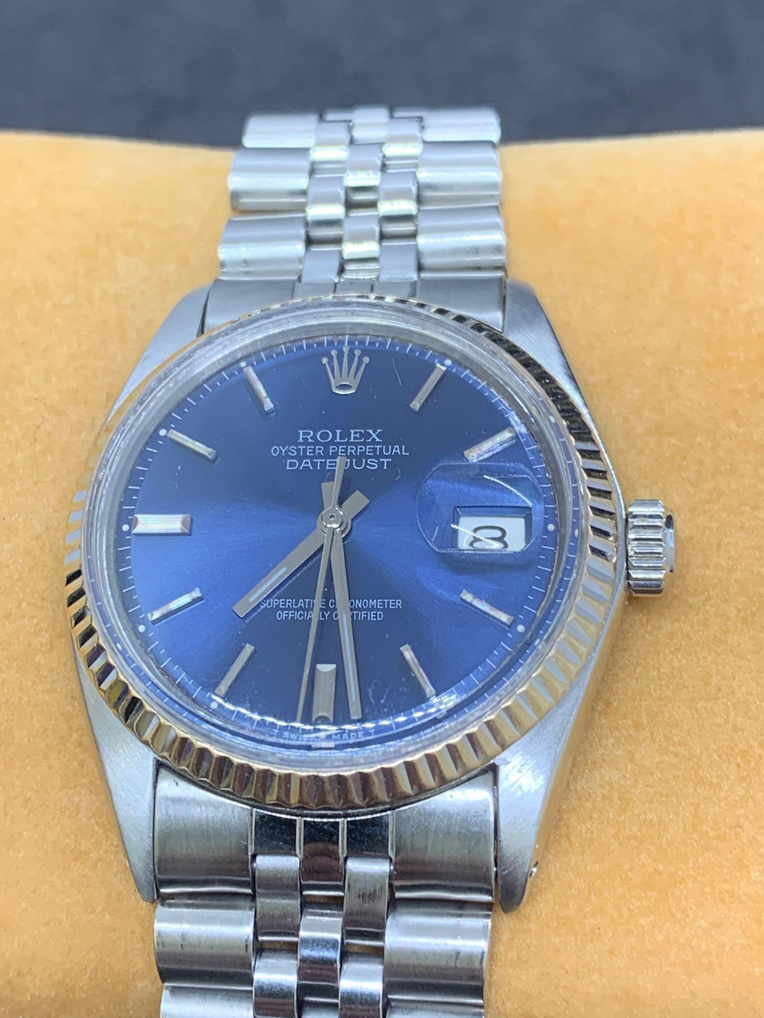 Vintage 1977 Rolex Datejust Watch - Blue Dial S/Steel with 18ct Gold Bezel