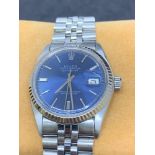 Vintage 1977 Rolex Datejust Watch - Blue Dial S/Steel with 18ct Gold Bezel