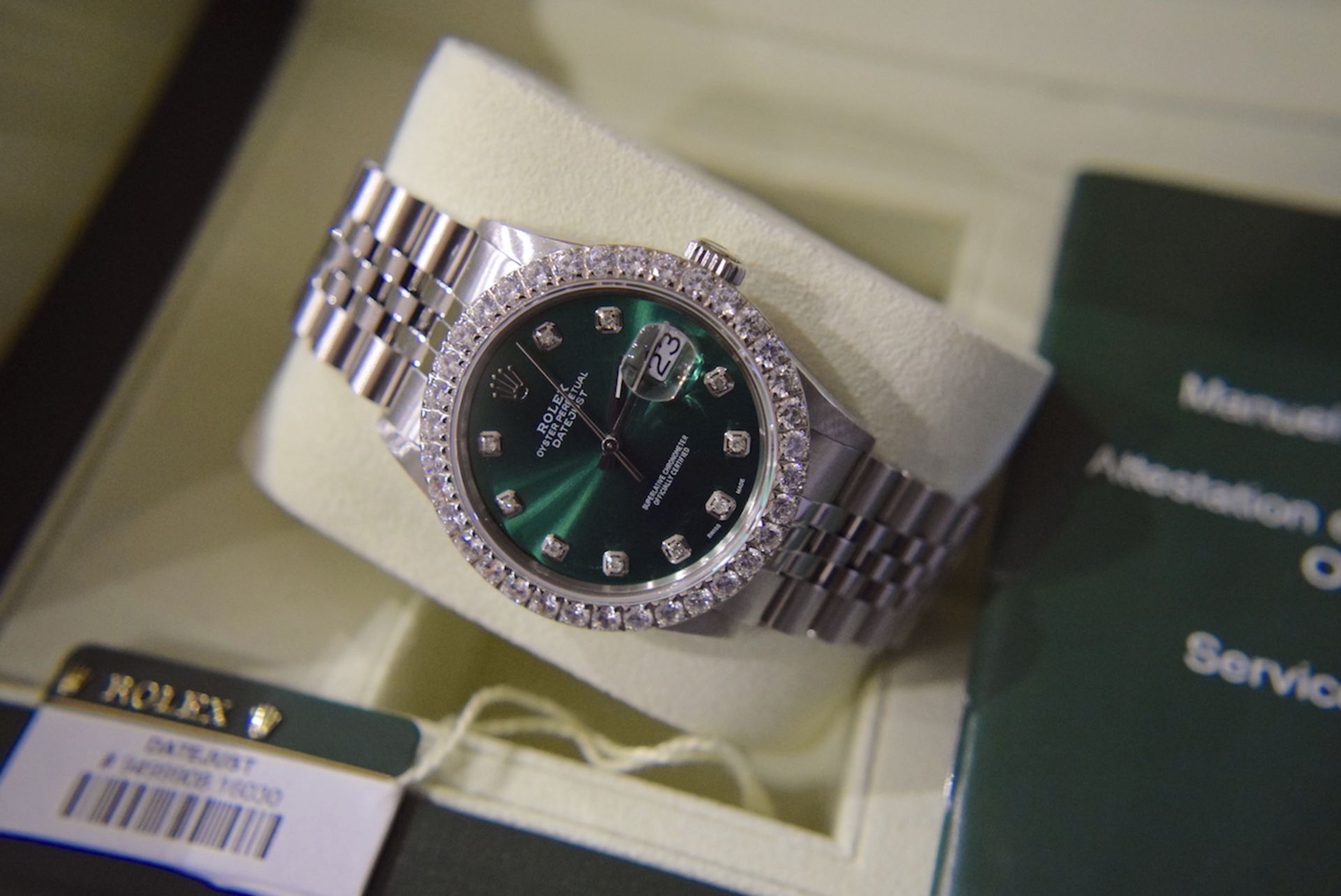 ROLEX STEEL DATEJUST 36' (GENTS) GREEN SUNBURST DIAMOND DIAL