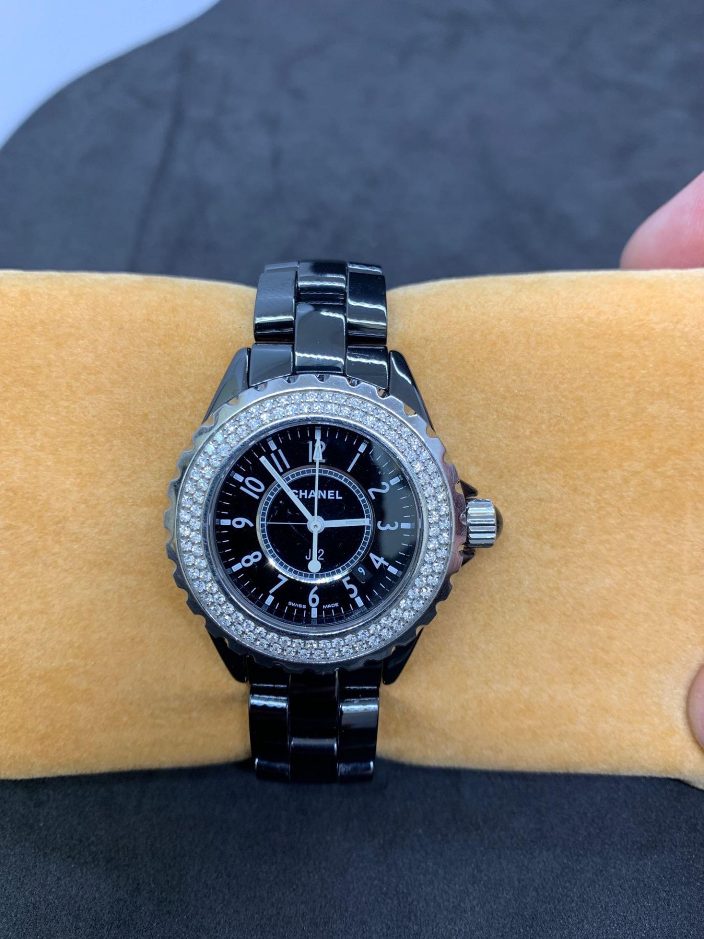 Chanel J12 ceramic watch diamond set bezel Strap small