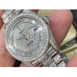 STUNNING GENTS 36mm WATCH MARKED ROLEX SET WITH 10.00cts OF DIAMONDS SET IN WHITE METAL