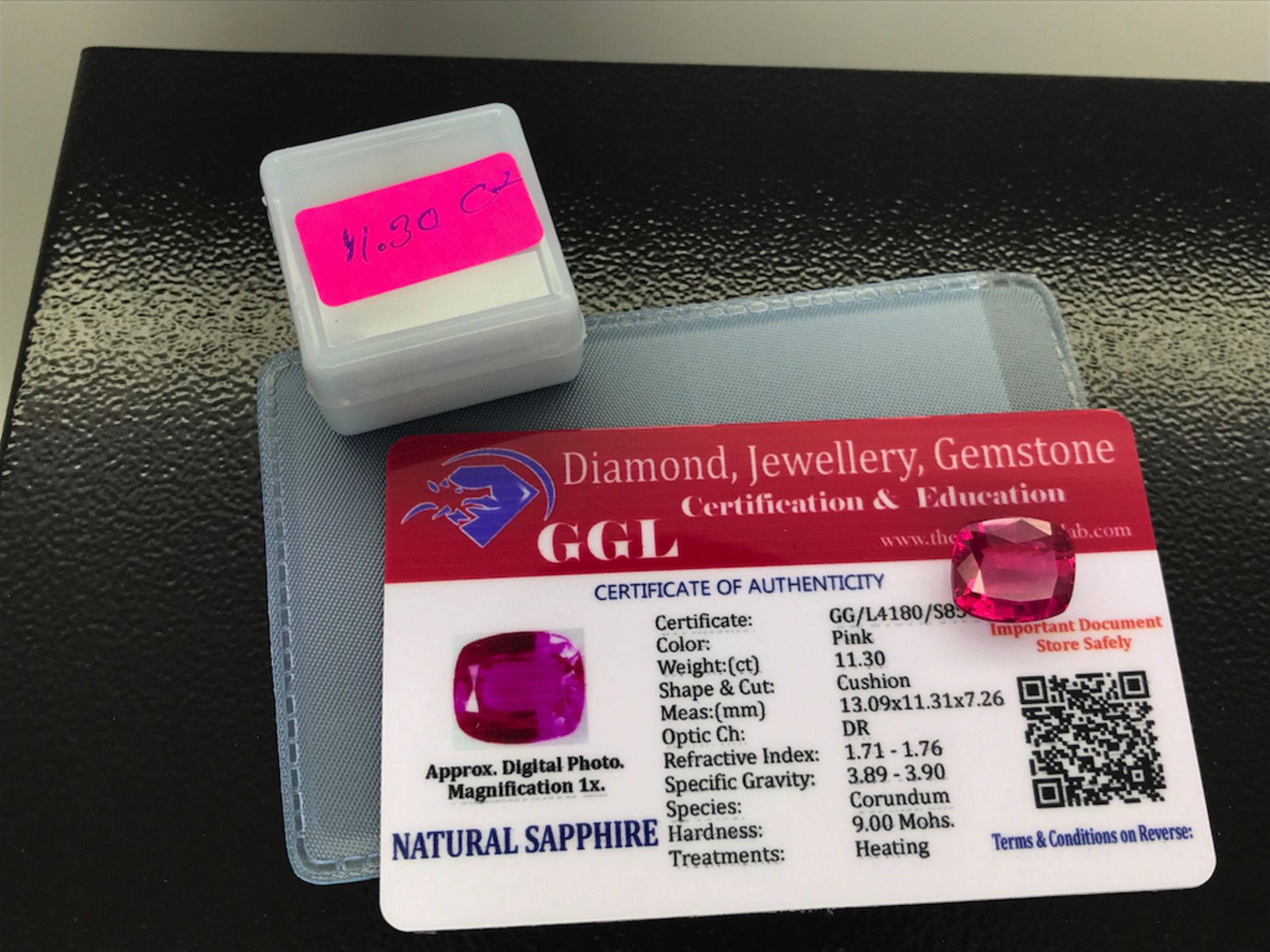 PINK STONE WITH CARD MARKED SAPPHIRE - Image 2 of 2