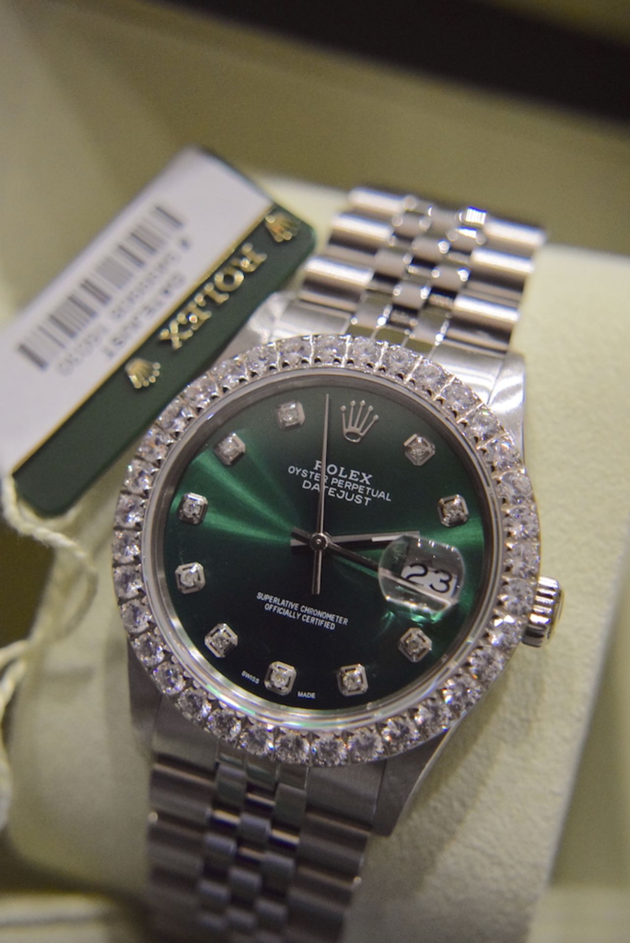 ROLEX STEEL DATEJUST 36' (GENTS) GREEN SUNBURST DIAMOND DIAL - Image 6 of 14