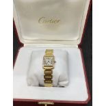 LADIES CARTIER 18ct YELLOW GOLD & DIAMOND SET TANK FRANCAISE WATCH