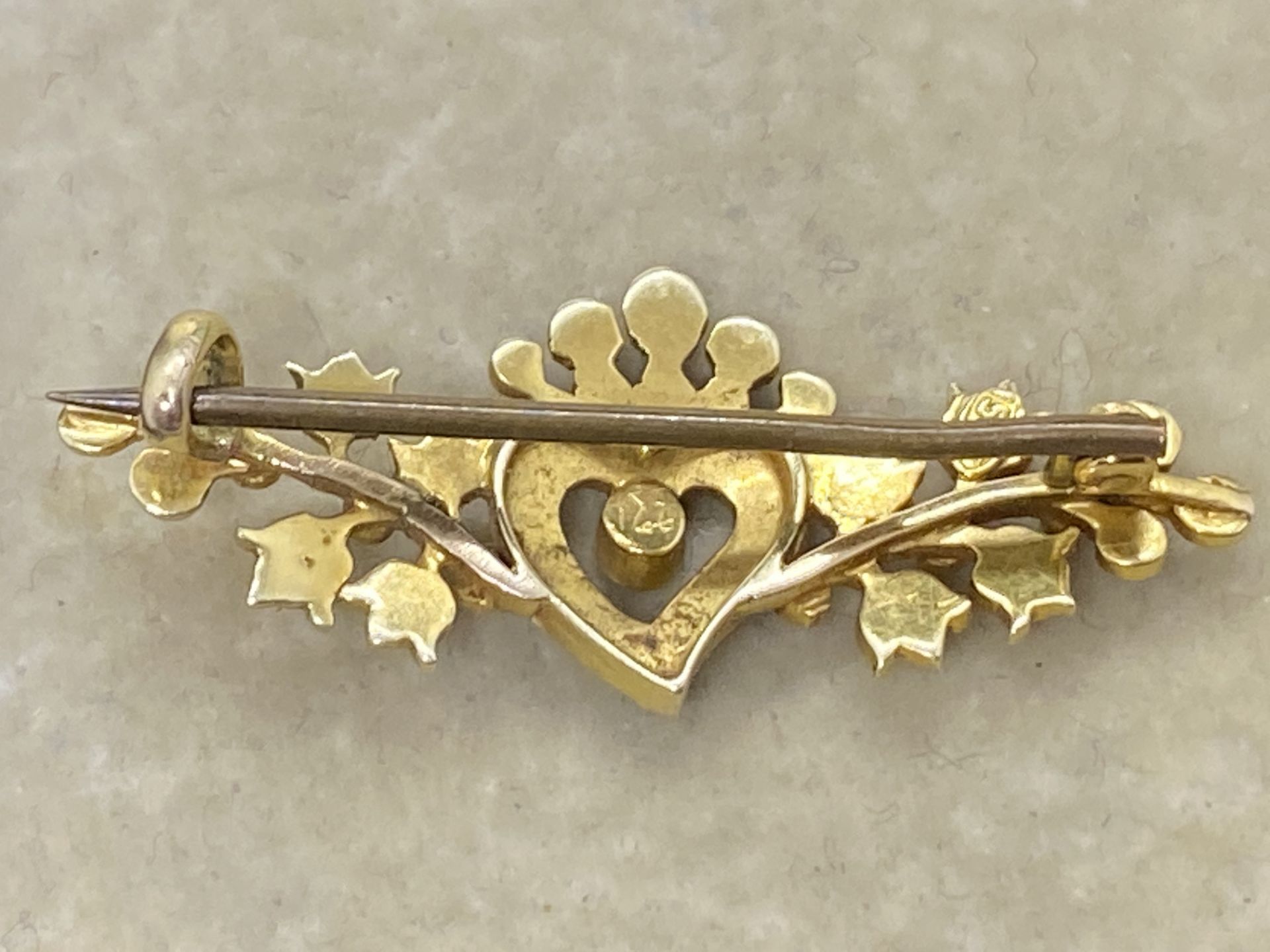 ANTIQUE TURQUISE & SEED PEARL 15k GOLD BROOCH - Image 5 of 5