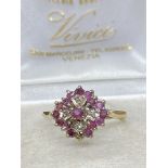 9ct GOLD RUBY & DIAMOND RING - STONE MISSING