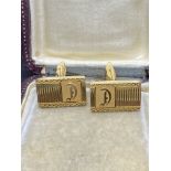 LETTER D YELLOW METAL CUFFLINKS TESTED AS AT LEAST 9ct GOLD 17.5 GRAMS