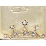 GOLD & SILVER ROSE DIAMOND SET CROWN BROOCH