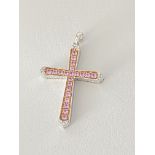 18ct WHITE GOLD PINK SAPPHIRE & DIAMOND SET CROSS