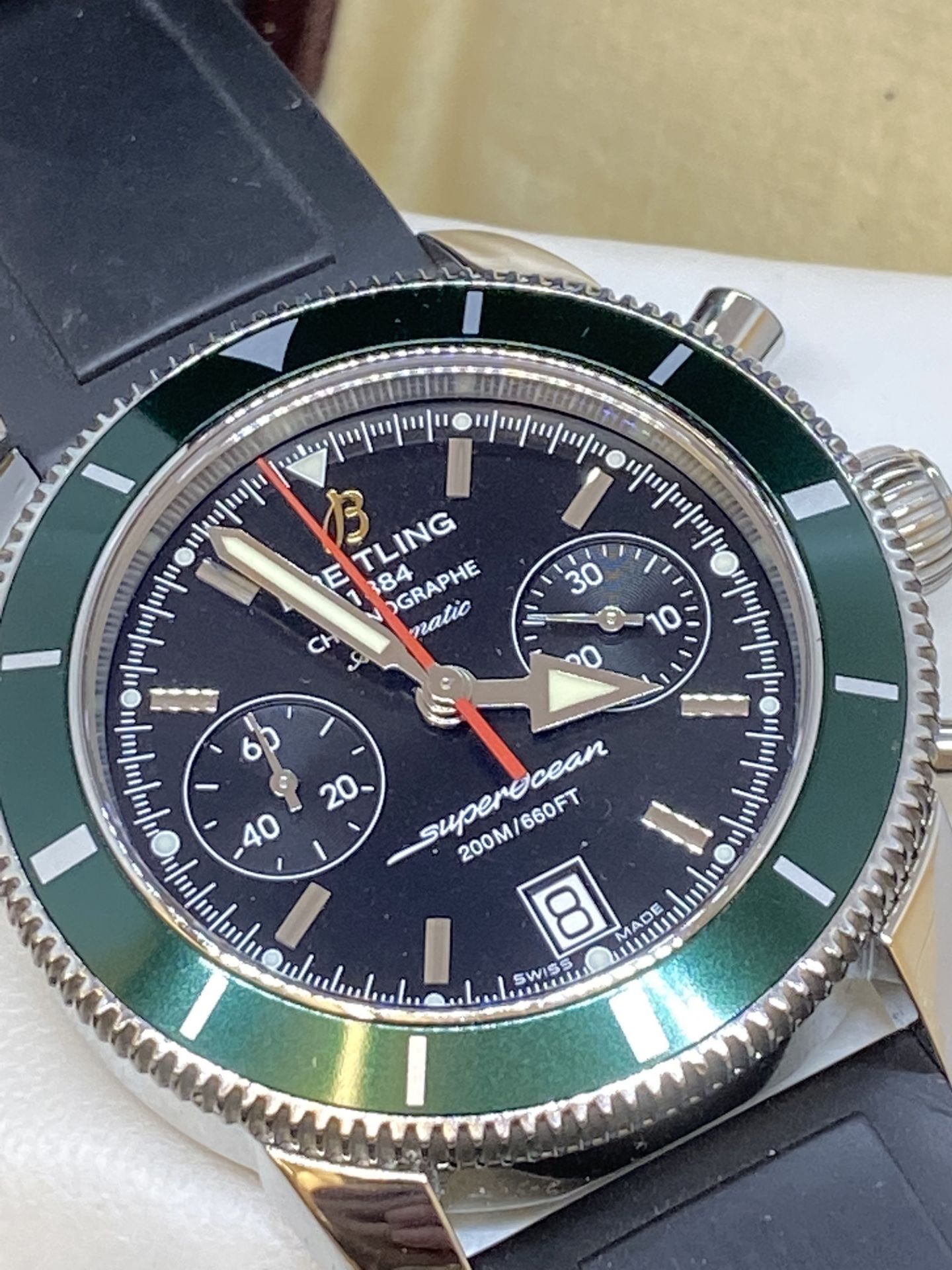 Breitling SuperOcean Heritage 44 Rare Green Bezel Chronograph Watch A23370 WITH BOX - Image 3 of 13