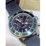 Breitling SuperOcean Heritage 44 Rare Green Bezel Chronograph Watch A23370 WITH BOX