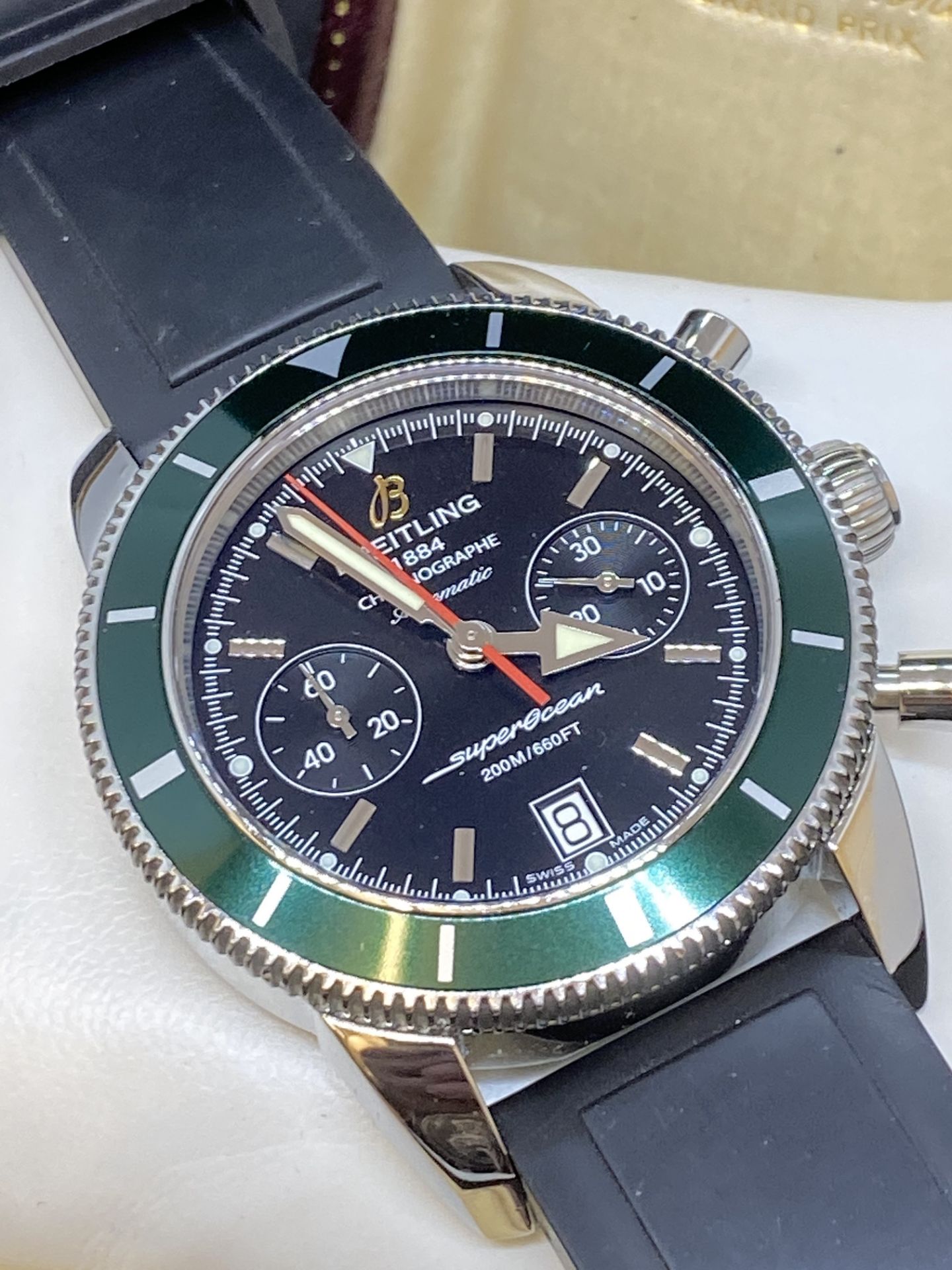 Breitling SuperOcean Heritage 44 Rare Green Bezel Chronograph Watch A23370 WITH BOX