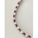 18ct WHITE GOLD 2.00ct DIAMOND & 2.00ct RUBY TENNIS BRACELET