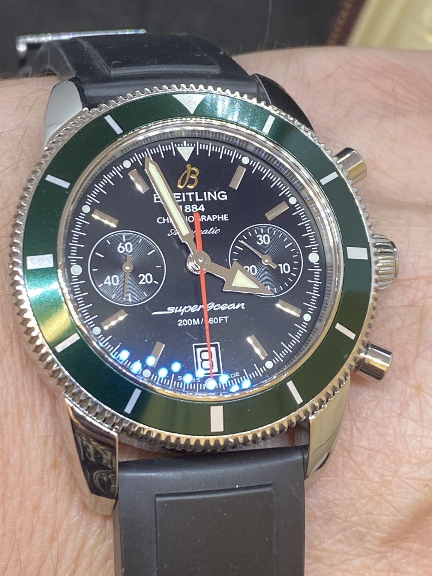 Breitling SuperOcean Heritage 44 Rare Green Bezel Chronograph Watch A23370 WITH BOX - Image 11 of 13