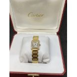 LADIES CARTIER 18ct YELLOW GOLD & DIAMOND SET TANK FRANCAISE WATCH WITH CARTIER BOX 20mm