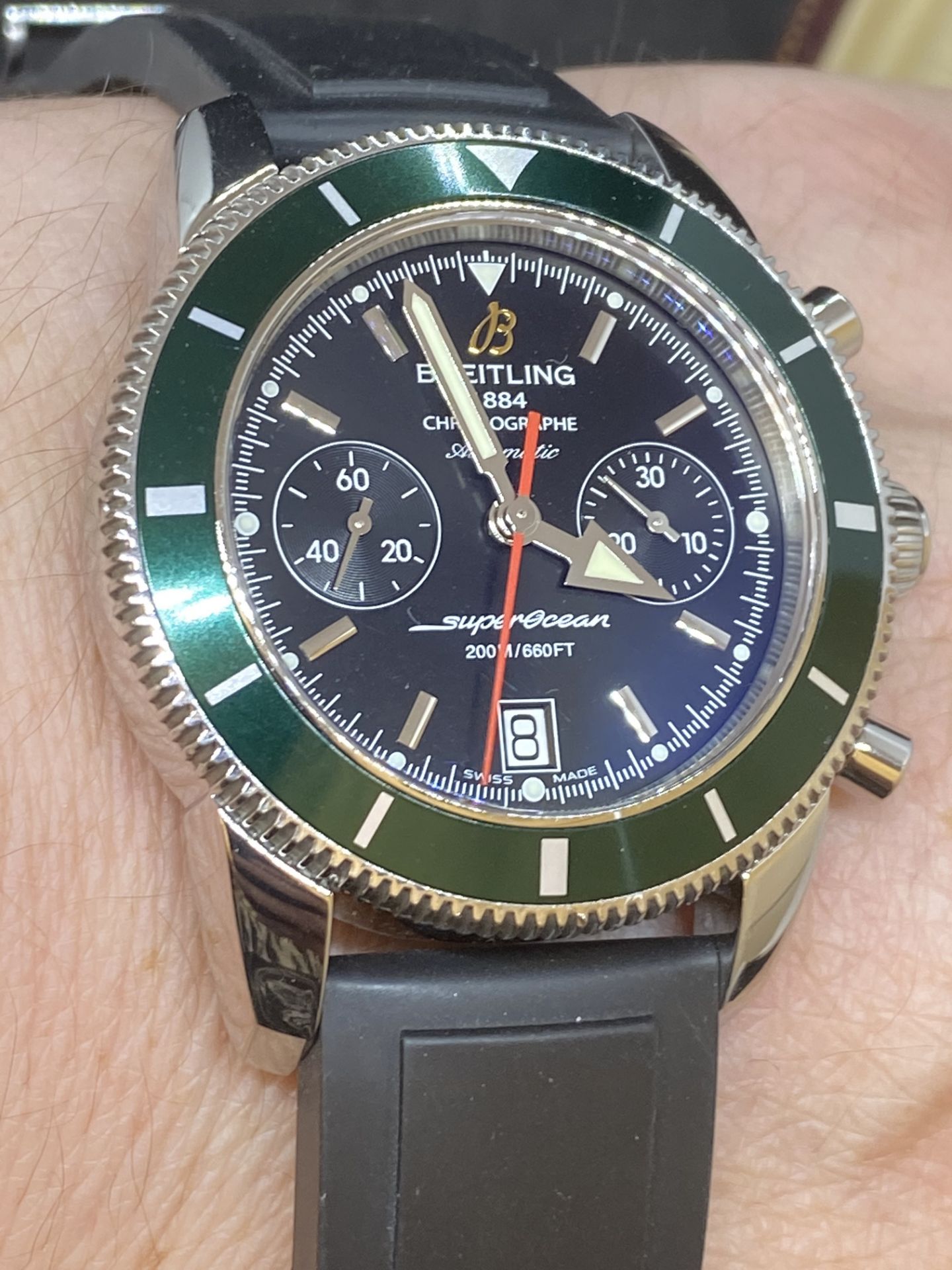 Breitling SuperOcean Heritage 44 Rare Green Bezel Chronograph Watch A23370 WITH BOX - Image 12 of 13