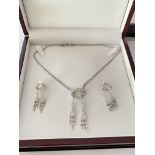 FINE 18ct WHITE GOLD CHANDELIER DIAMOND DROP PENDANT WITH MATCHING EARRINGS