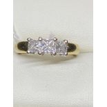 18ct GOLD 1.19ct 3 STONE PRINCESS CUT DIAMOND RING