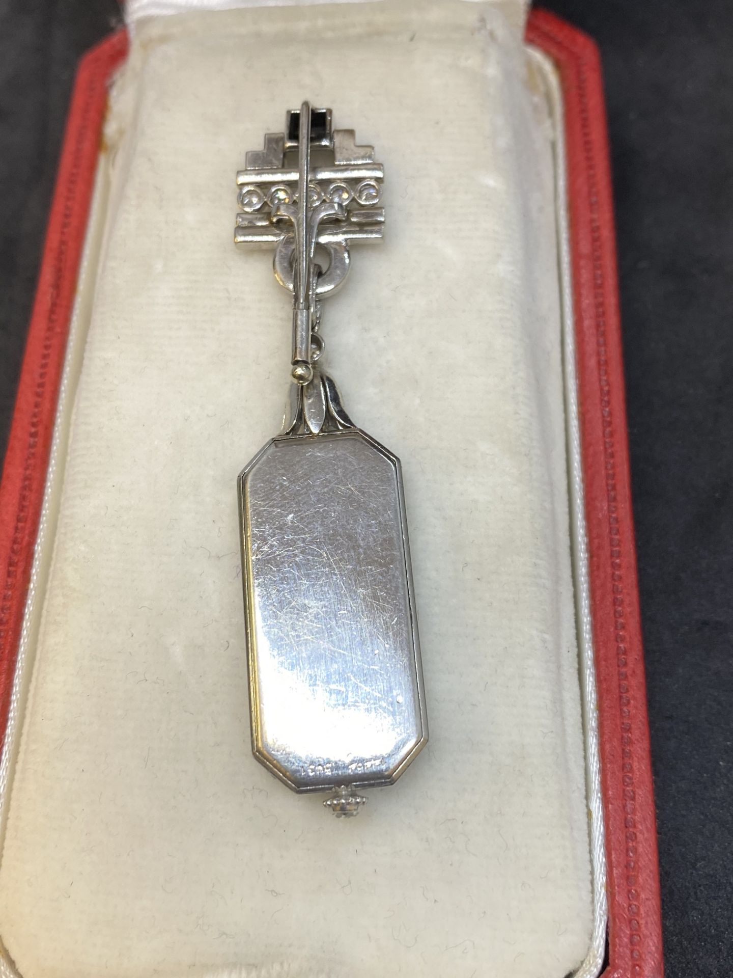 FINE RARE VINTAGE CARTIER PLATINUM DIAMOND & SAPPHIRE FOB WATCH - Image 15 of 16