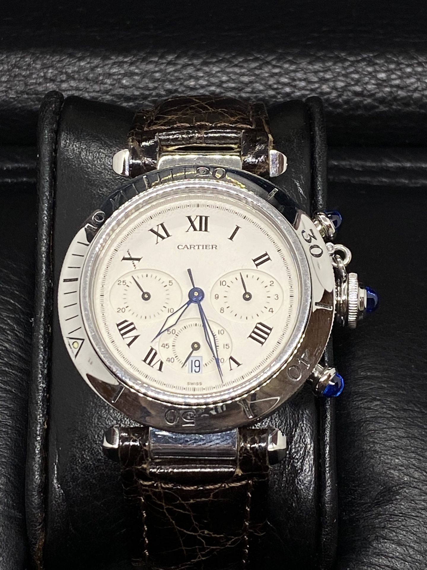 PASHA DE CARTIER STAINLESS STEEL CHRONOGRAPH WATCH