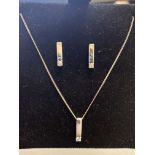 9ct WHITE GOLD DIAMOND SET EARRINGS & PENDANT WITH 16" GOLD CHAIN