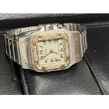 CARTIER SANTOS DIAMOND SET LADIES 18ct GOLD & STAINLESS STEEL WATCH