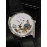 UNUSUAL WATCH DEPICTING WINDMILL SCENE WITH SCREWBACK CASE