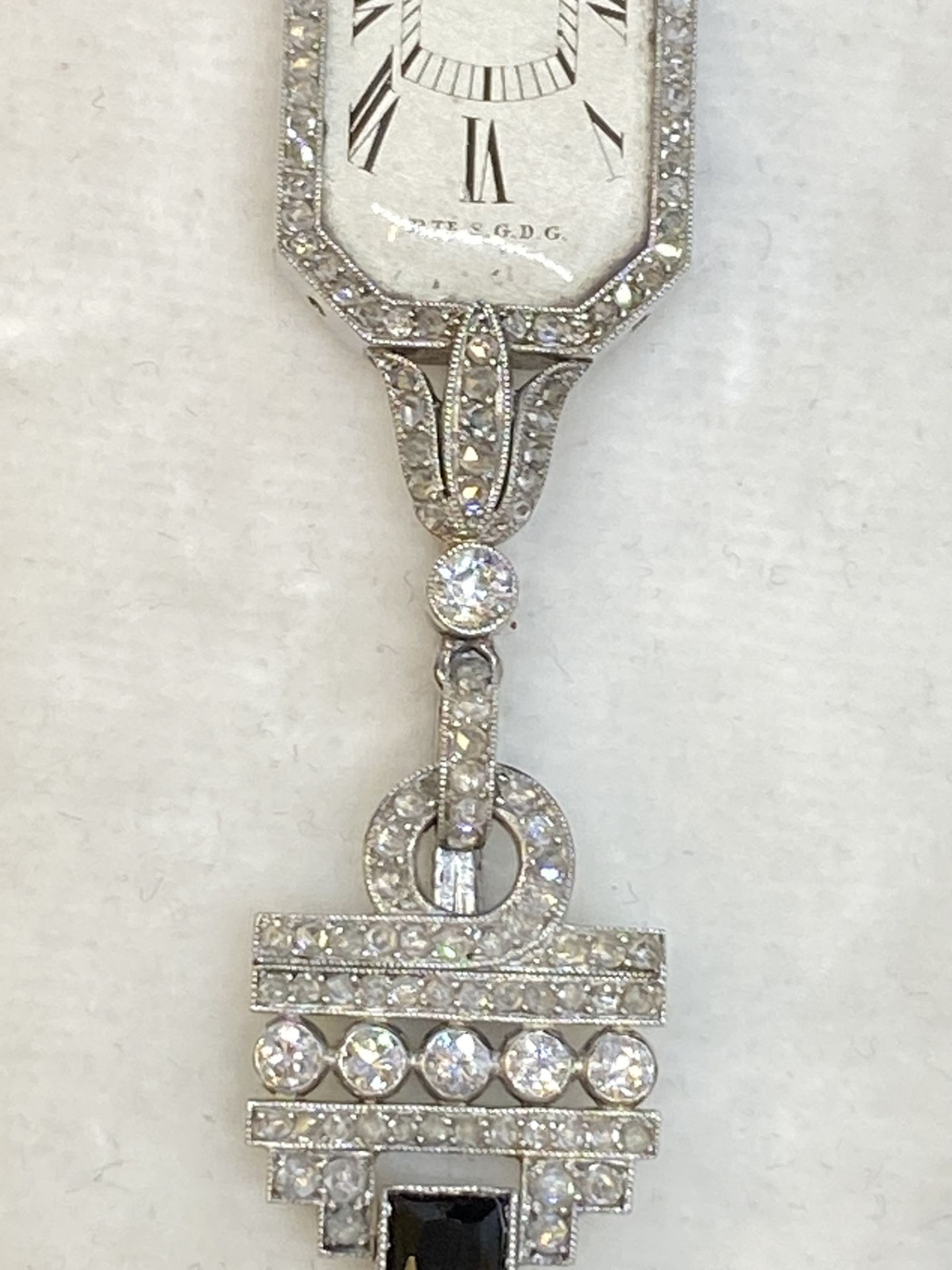 FINE RARE VINTAGE CARTIER PLATINUM DIAMOND & SAPPHIRE FOB WATCH - Image 13 of 16