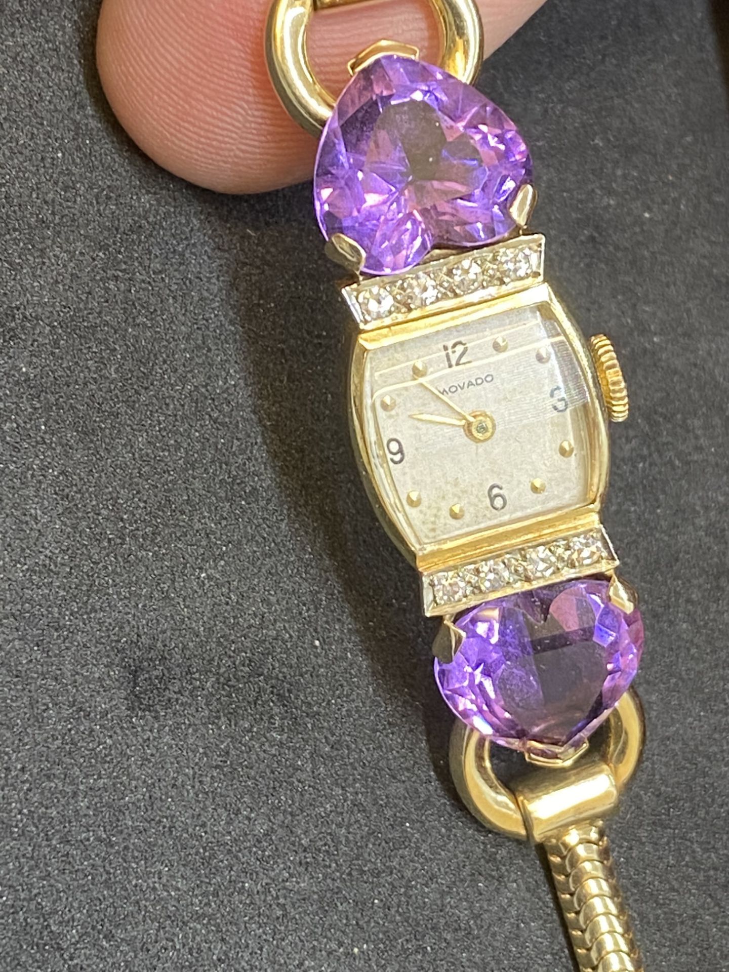 VINTAGE BOXED MOVADO GOLD DIAMOND & AMETHYST COCKTAIL WATCH - Image 3 of 13